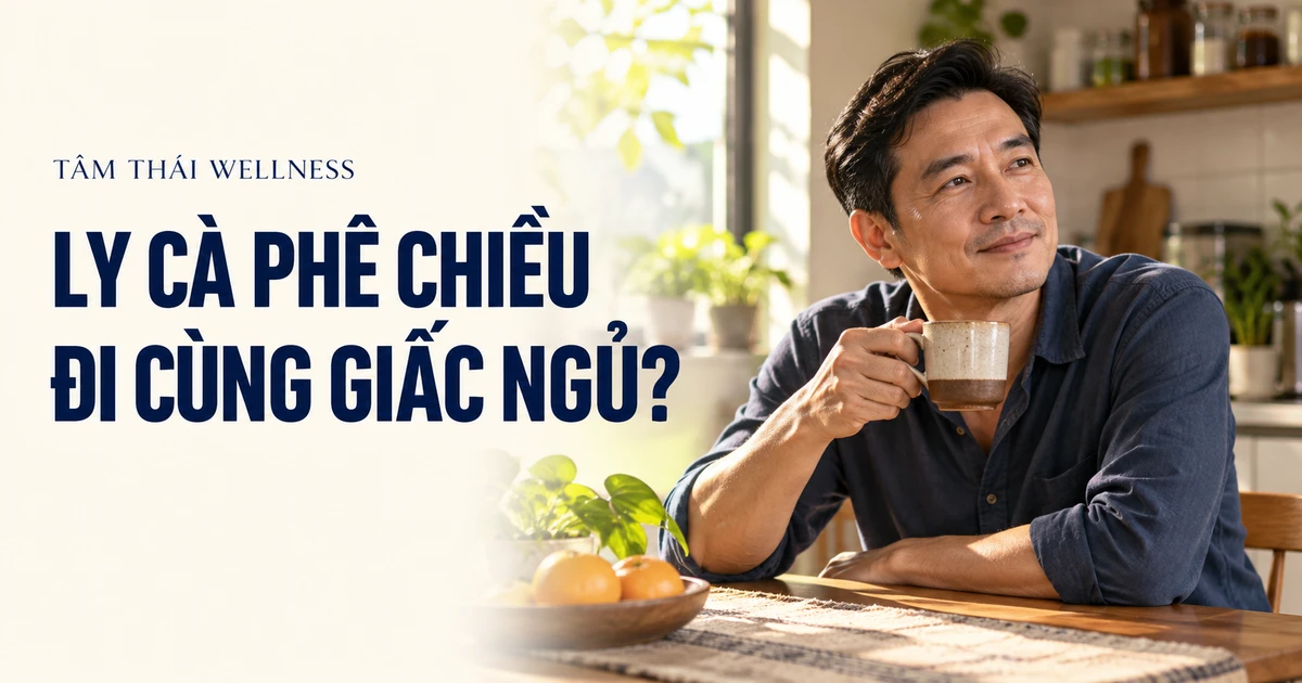 Người đàn ông cầm ly cà phê trong ánh sáng buổi chiều – minh họa AI