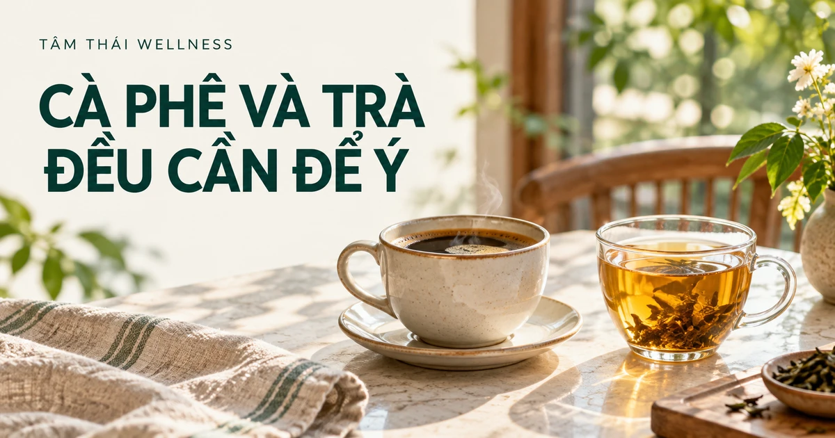 Ly cà phê và ly trà đặt cạnh nhau – minh họa AI