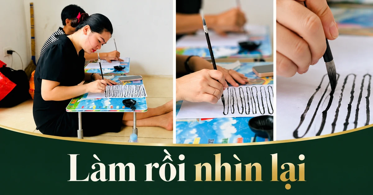 Người học tập trung vào trang giấy và những nét đang viết.