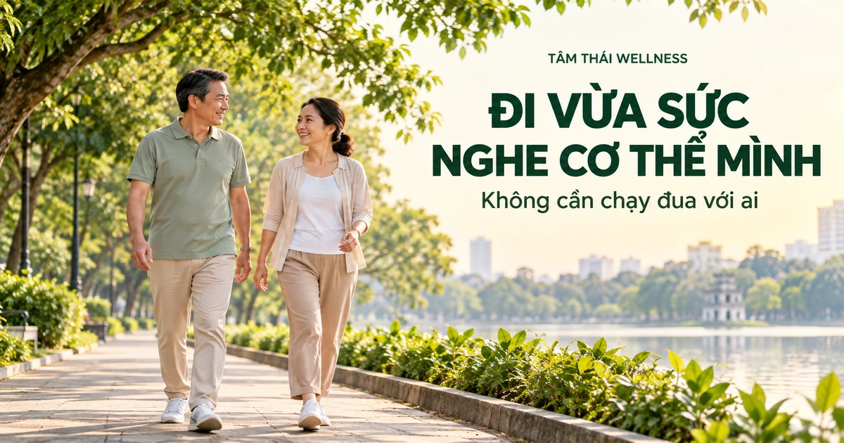 Hai người trò chuyện khi đi bộ trên lối đi có bóng mát – minh họa AI