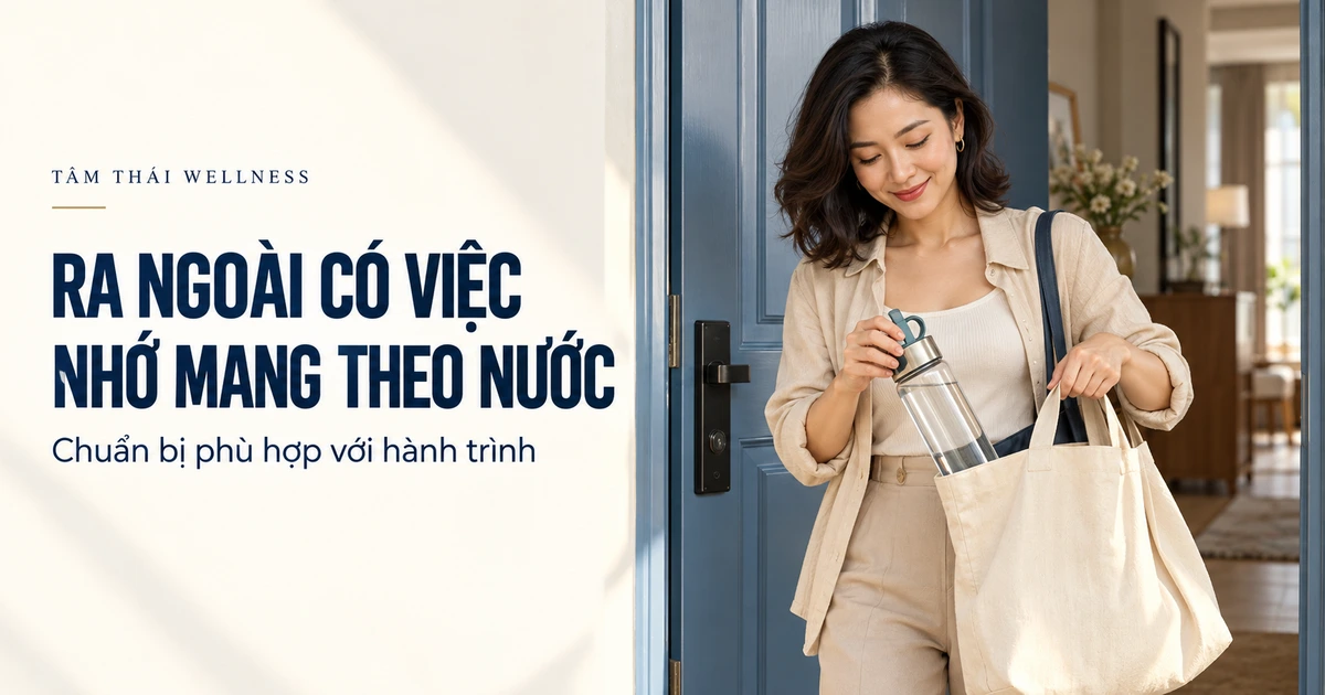 Người phụ nữ cho bình nước vào túi trước khi ra ngoài – minh họa AI