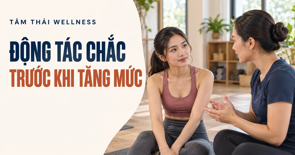 Người phụ nữ trao đổi với người hướng dẫn về cách tập — minh họa AI