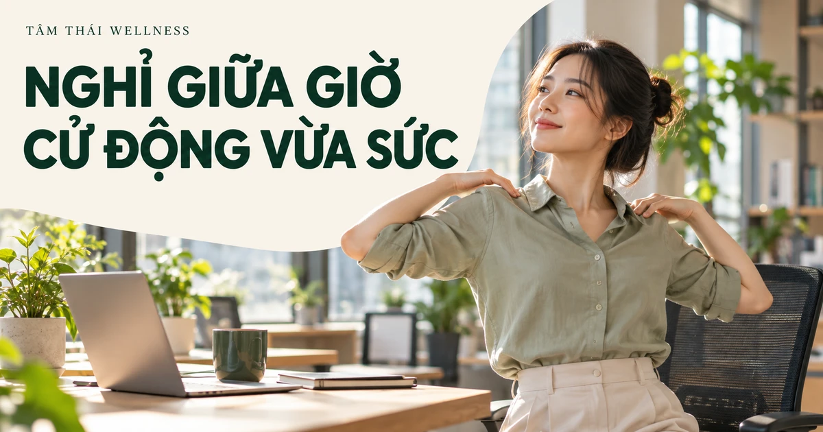 Người phụ nữ cử động nhẹ cạnh ghế ở bàn làm việc – minh họa AI